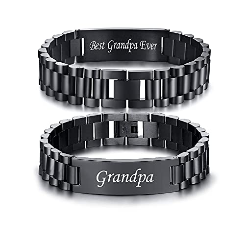 VNOX Grandpa Gifts For Christmas - Birthday Gift From Grandchildren Granddaughter Masculine Stainless Steel Link Bracelet Fathers Birthday Day Gifts for Grandpa