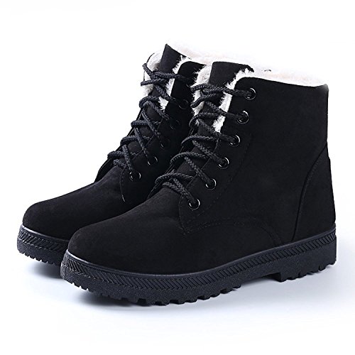 NOT100 Womens Snow Boots for Winter Ankle Boots Combat Walking Shoes Booties Black Vegan Size 9