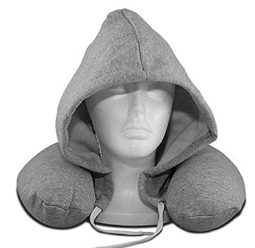 Filoan V Neck & Travel Pillow with Hoodie - (U Shaped Travel Pillow with Hood Sleeping Support polystyrene Foam microbeads Stress Pillow - Airplane Bus Car)