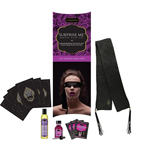 KAMA SUTRA Surprise Me Playset - A Sexy Accessory and Sensual Body Products with Erotic Playcards - Includes Blindfold, Massage Oil, Oil of Love, & Love Liquid - Gift for Valentine, Couples, Lovers