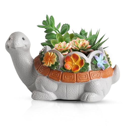 BSBMIEQM Succulent Plant Pot,Art Turtle Succulent Pot with Drainage Hole Mesh Pad,Funny Cute adorable Turtle Planter,Succulent Planters for Indoor Plants Gifts for Women Mom,Lover