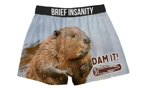 BRIEF INSANITY Comfortable Loose Fit Boxer Shorts | Funny Beaver Theme Design Boxers for Men & Women (Dam It/Log Jam, XX-Large)