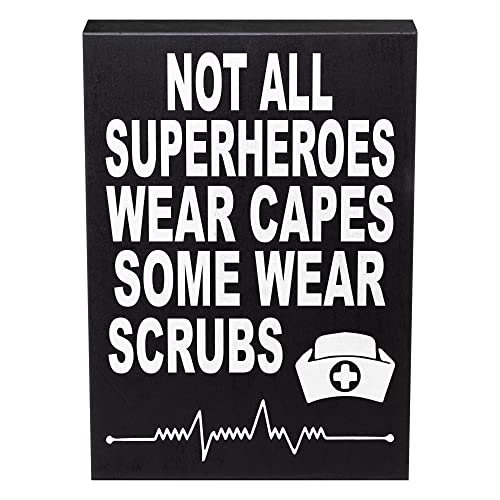 JennyGems Nurse Gifts, Nurse Appreciation, Not All SuperHeroes Wear Capes Some Wear Scrubs Wooden Sign, Made in USA