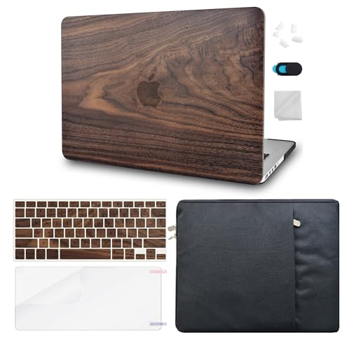 KECC Case Compatible with MacBook Air 13 inch Case 2018-2021 Release A2337 M1 A2179 Retina Display + Touch ID Plastic Hard Shell + Keyboard Cover + Sleeve + Screen Protector (Walnut Wood)