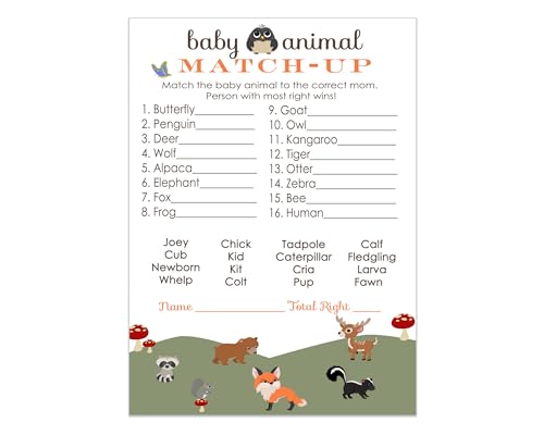 Paper Clever Party Woodland Baby Shower Game Animal Matching for All Occasions Fun Guessing Activities Guests Play, Gender Neutral Ideas, 4x6, 25 Pack