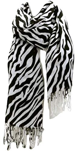 Tapp Collections Premium Fashion Animal Print Zebra Shawl Scarf Wrap - White