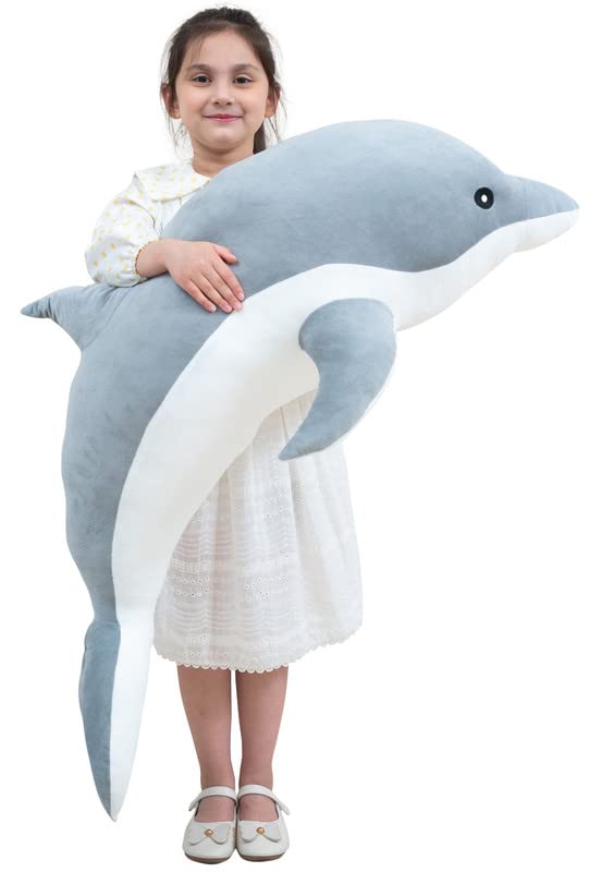 Kekeso Dolphin Stuffed Animal Plush Pillow, Giant Dolphin Plush Toy Soft Whale Hugging Pillow Stuffed Dolphin Pillow for Children Girls (Gray,100cm/39.37inch)