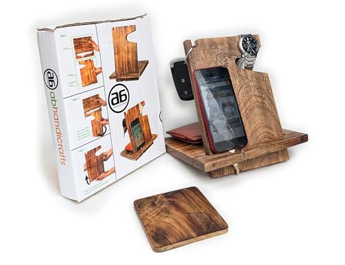 ABHANDICRAFTS Wooden Docking Station for Men - Nightstand Organizer, Charging Station, Cell Phone Stand, Watch and Wallet Holder