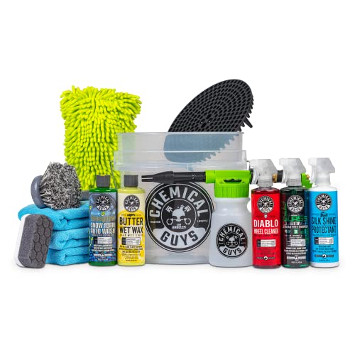 Chemical Guys HOL126 14-Piece Arsenal Builder Car Wash Kit with Foam Gun, Bucket, and (5) 16 oz Car Care Cleaning Chemicals, Gift for Car & Truck Lovers, Dads and DIYers (Works w/Garden Hose)