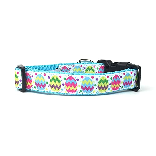 Midlee Decorated Easter Egg Nylon Ribbon Dog Collar (Medium, Blue)