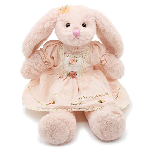 oits cute Small Soft Stuffed Animal Bunny Rabbit plush Toy for Baby Girls 15inch (Pink Rabbit Wearing Pink Vintage Dress)