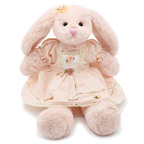 oits cute Small Soft Stuffed Animal Bunny Rabbit Plush Toy for Baby Girls 15inch (Pink Rabbit Wearing Pink Vintage Dress)