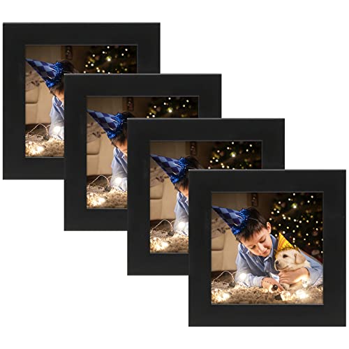 AUEAR, 4x4 Square Picture Frame, Solid Wood and High Definition Glass, 4 Inch Square Small Picture Frames, Wall or Tabletop Display, Decorate Home or Office (Black, 4 Pack)