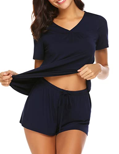 Avidlove Women's Shorts Pajama Set Short Sleeve Sleepwear Nightwear Pjs S-XXL Navy Blue