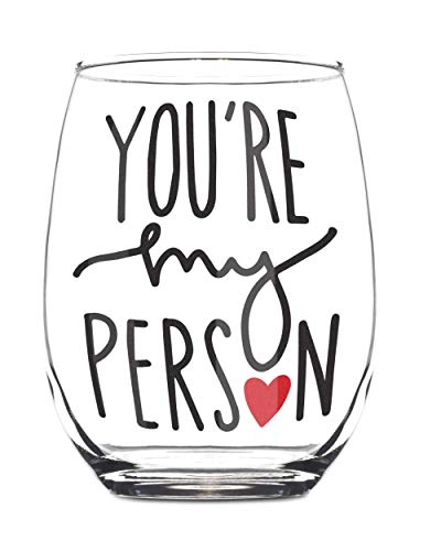 Celebrimo You're My Person 15oz Stemless Wine Glass- Christmas Gifts For Best Friends - Greys Anatomy Wine Glass - Unique I Love You Gifts For Her - BFF For Sister - Your My Person Gifts