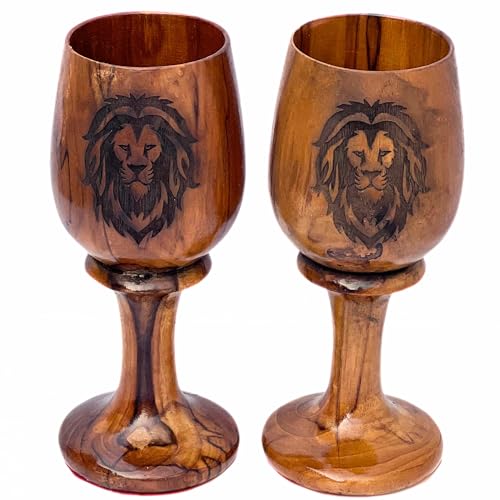 collectiblesBuy Antique Brown Lion Logo Beer Goblet Natural Wooden Drinking Beverages Chalice Home & Kitchen Décor Rustic Drinkware Goblet Handmade Eco-friendly Wine Glass Set of 2