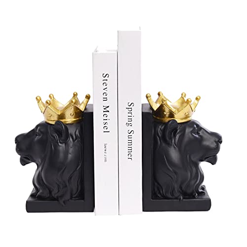 Kakizzy Book Ends Decorative, Lion Bookends for Shelves, Animal Book Stopper Decorative, Modern Book Ends for Heavy Books, Lion Figurines Statues Indoor, Unique Book Lover Gift(Black Lion)