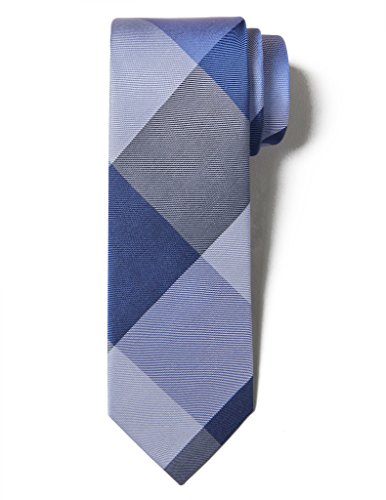 Origin Ties Fashion Buffalo Plaid Men's Silk 2.5' Skinny Tie Blue