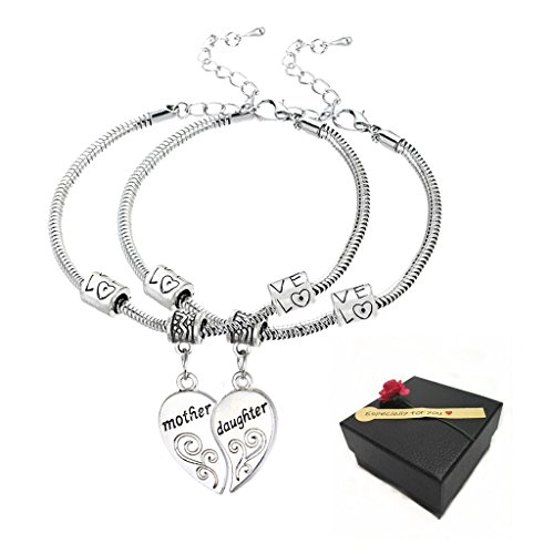 2 Pieces Silver Broken Heart Bracelet Mother And Daughter Pendant Sweater Chain Fashion Jewelry Christmas Mom Birthday Gift