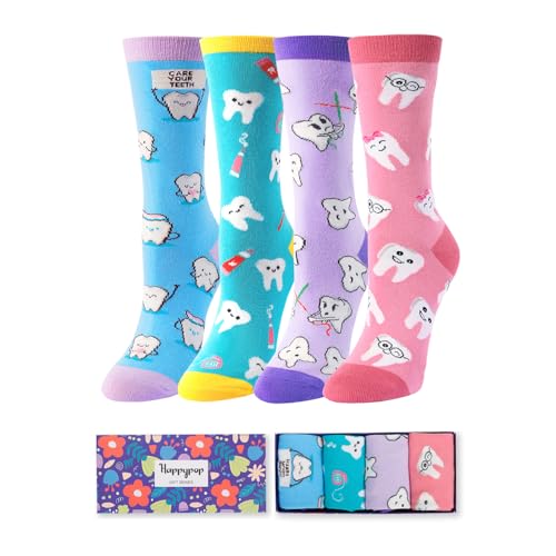 HAPPYPOP Dental Assistant Gifts for Women - Dental Socks Dentist Socks Teeth Tooth Socks, Dentist Gifts Dental Hygienist Gifts Dental Hygiene Gifts In Bulk