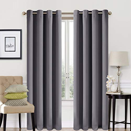 EASELAND Blackout Curtains 2 Panels Set Room Drapes Thermal Insulated Solid Grommets Window Treatment Pair for Bedroom, Nursery, Living Room,W52xL84 inch,Dark Grey
