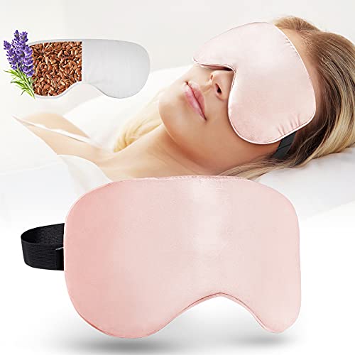 YFONG Lavender Eye Mask, Warm Eye Compress Mask for Dry Eyes, Weighted Eye Masks with Adjustable Strap, Reusable & Comfortable Eye Cover for Puffy Eyes Migraine Sinus Pain-Pink