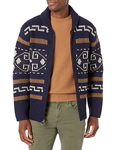 Pendleton Men's The Original Westerley Zip Up Cardigan Sweater, Navy/Brown, XL
