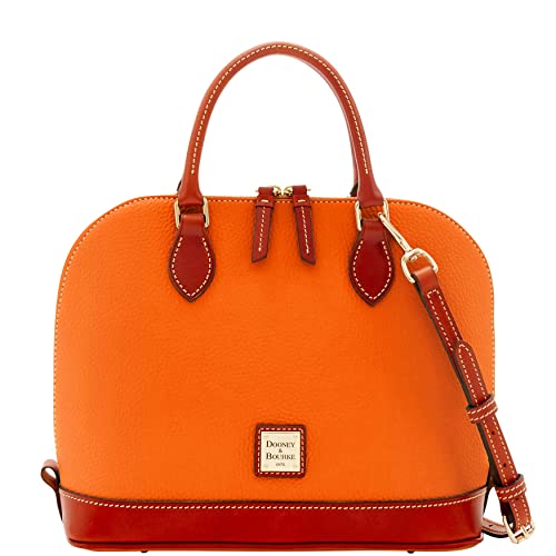 Dooney & Bourke Women's Zip Zip Satchel in Pebble Grain Leather, Large Handbag with Adjustable & Detachable Shoulder Strap, Clementine