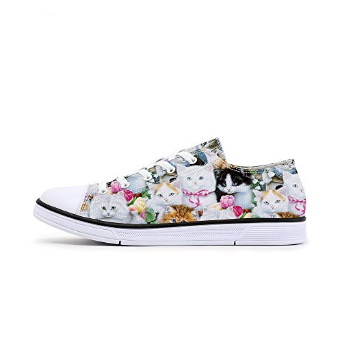 FIRST DANCE Cat Shoes for Women Cat Printed Shoes for Ladies Design Fashion Sneakers Low Tops Cute Shoes for Women US 7.5