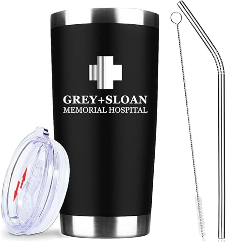 ATHAND Greys Anatomy Merch,Greys Anatomy Stainless Steel Tumbler Cups with Lid & Straw,Gifts for Doctors Nurses,20 oz Insulated Tumbler Travel Iced Coffee Mug Birthday Gifts Ideas for Men (Black)