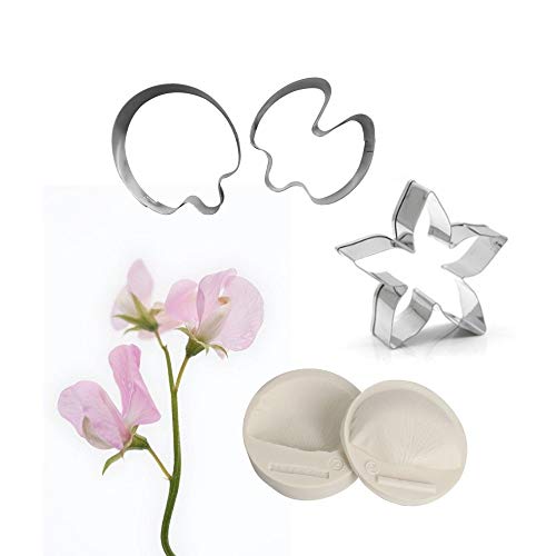 AK ART KITCHENWARE Floral Veining Molds and Fondant Cutters Gumpaste Sweet Pea Blossom Making Tools Set for Decorating Cakes