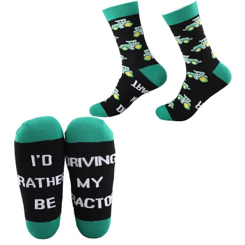 CMNIM Tractor Socks Funny Tractor Gifts 2 Pairs I'd Rather Be Driving My Tractors Novelty Socks Gifts for Tractor Lovers Dad Farmer (I'd rather be driving my tractor)