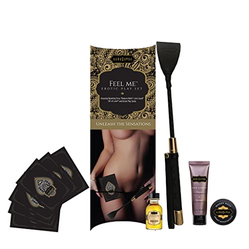 KAMA SUTRA Feel Me Playset - A Sexy Accessory and Sensual Body Products with Erotic Position Playcards - includes Spanker, Pleasure Balm, Oil of Love, & Love Liquid - gifts for lovers