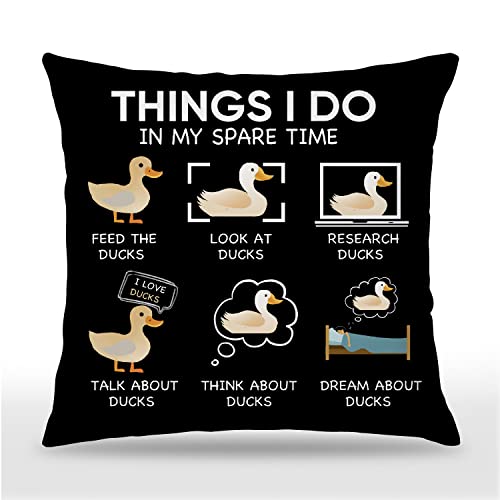 Udinaz Duck Pillow Covers 18x18,Things I Do in My Spare Time Duck Decor for Bedroom Living Room Home,Duck Gifts for Duck Lovers Girls Women