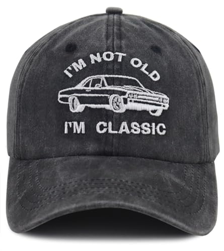 Kueyealp Birthday Gifts for Grandpa Grandma, Funny I'm Not Old I'm Classic Hat, Unique Retirement Baseball Caps for Elderly Men Women, Father's Day Presents for Dad Papa Black