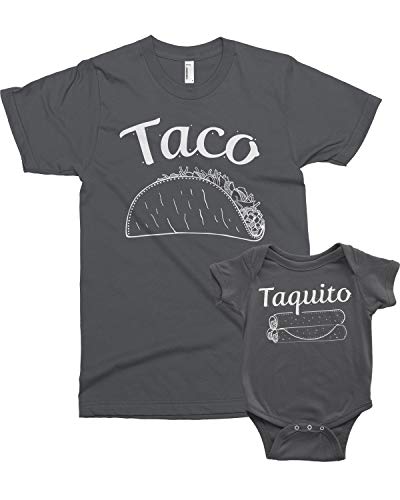 Threadrock Taco & Taquito Infant Bodysuit & Men's T-Shirt Matching Set (Baby: 12M, Charcoal|Men's: 2XL, Charcoal)