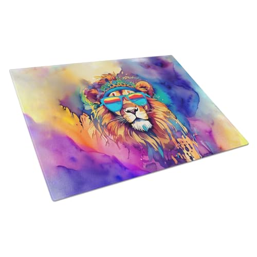 Caroline's Treasures DAC4003LCB Hippie Animal Lion Glass Cutting Board Decorative Tempered Glass Kitchen Cutting and Serving Board Large Size Chopping Board