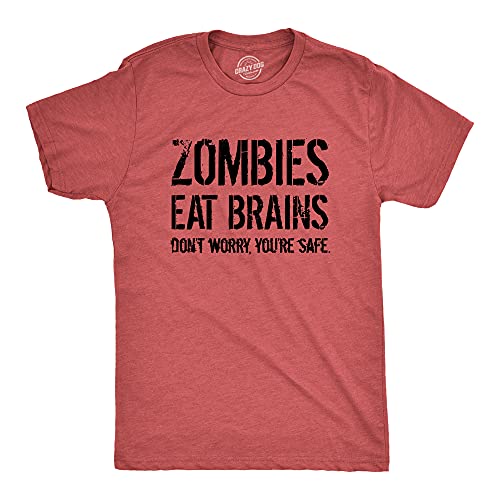 Mens Zombies Eat Brains So You're Safe Funny T Shirt Sarcastic Humor Halloween Mens Funny T Shirts Halloween T Shirt for Men Funny Sarcastic T Shirt Red XL