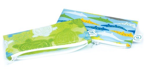 Bumkins Snack Bags, Reusable, Washable, Food Safe, BPA Free, 2-Pack – Crocodiles & Turtles