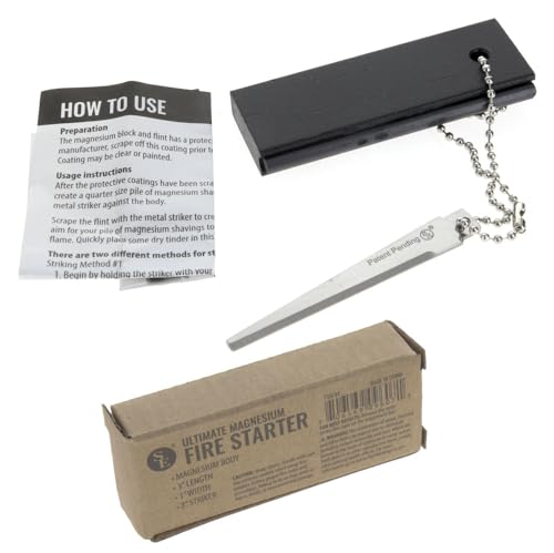 SE Waterproof Magnesium Firestarter Kit - Compact 2-in-1 Fire Starter with Flint, Serrated Striker, and Detachable Chain for Camping, Hiking, Survival, and Emergency Preparedness FS374