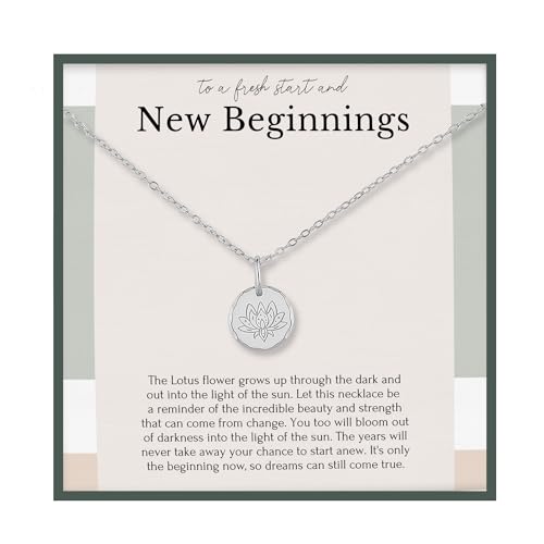 HOPE LOVE SHINE New Beginnings Lotus Flower Necklace for Women - Divorce, Addiction Recovery, Graduation & Sobriety Gifts for Women - Gift Ready Lotus Pendant, Sterling Silver Necklace