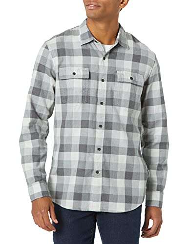 Goodthreads Men's Standard-Fit Long-Sleeve Plaid Herringbone Shirt, Medium Grey Heather, X-Small