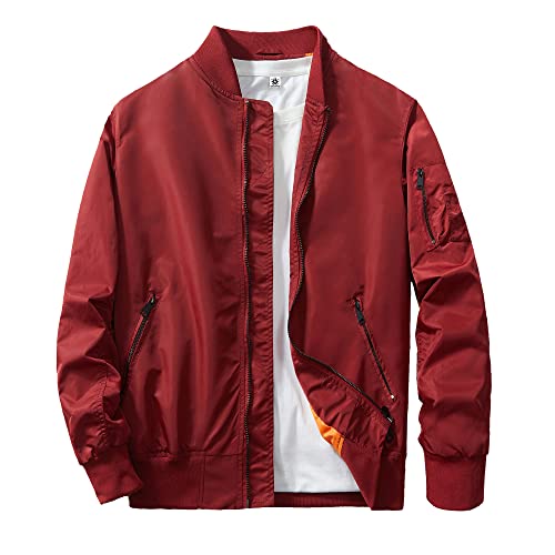 URBANFIND Men's Workwear Jacket Regular Fit Outerwear Full Zip Bomber Jackets Red US XL