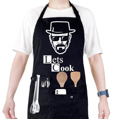 Funny Cooking Chef Apron for Men with Pockets BBQ Kitchen Work Aprons Birthday Father's day Creative Gifts for Dad