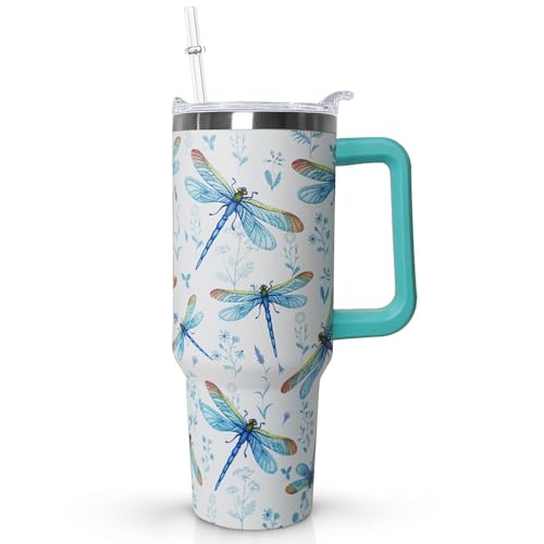 40 oz Dragonfly Tumbler With Lid and Straw,Dragonfly Water Bottle Cups Coffee Mug Travel Tumbler,Dragonfly Gifts for Women,Dragonfly Ornament, Stuff, Accessories