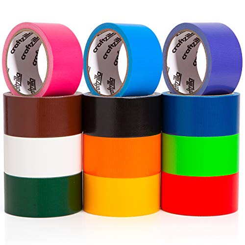 Craftzilla Rainbow Colored Duct Tape — 12 Bright Duct Tape Colors — 10 Yards x 2 Inch — Waterproof — Colored Duct Tape Multipack for Arts — Heavy Duty Duct Tape — Color Duct Tape Rolls