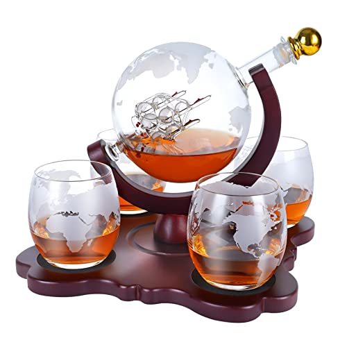 Oaksea Christmas Anniversary Unique Gifts for Men Him Husband Boyfriend Dad, Whiskey Decanter Set with 4 Glasses, Birthday Wedding Gift Man Cave Bourbon Wine Decanter Gifts for Brother Her