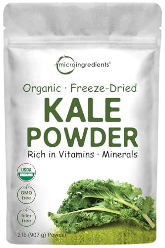 Sustainably US Grown, Organic Kale Powder, 2 Pounds | Fresh Freeze Dried Source | Nutrient-Dense Greens Superfood | Kale Tea and Green Drink Mix | 907 Servings, No GMOs, Vegan Friendly