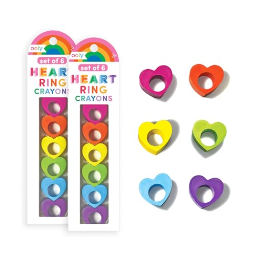 Ooly Heart Ring Chunky Finger Crayons for Toddlers and Little Hands [Set of 12], Non-Toxic Heart Shaped Crayons are Easy to Hold Crayons for Young Kids, No Rolling Crayons