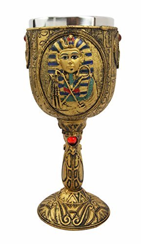 Ebros Ancient Egyptian Wine Goblet In Golden Hieroglyphic Design With Gods Of Egypt Face 6oz 7'Tall (Pharaoh King Tut)